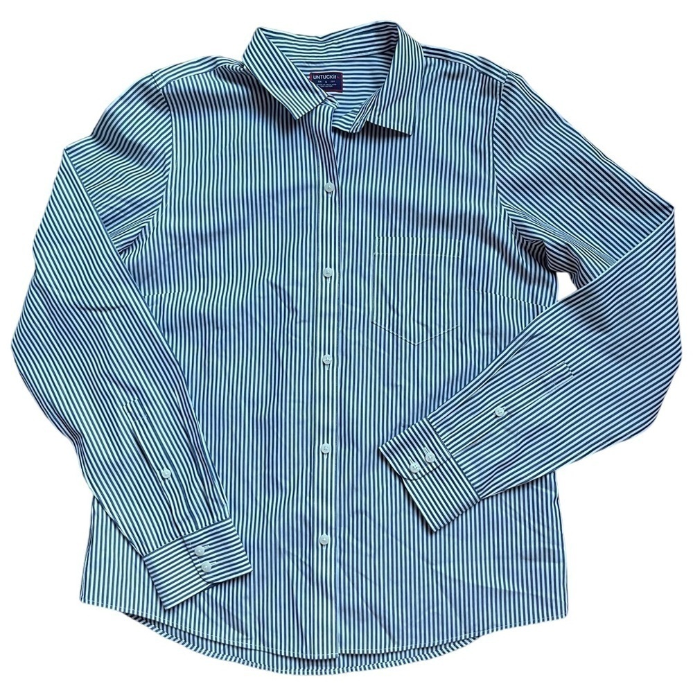 UNTUCKit Blue & White Striped Button Down Shirt 100% Cottn size 6 - Picture 5 of 10